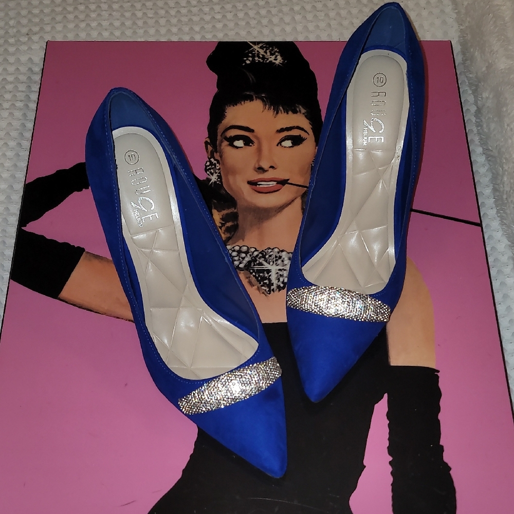 Rouge Helium Blue and Silver Heels with Sparkling Embellishments